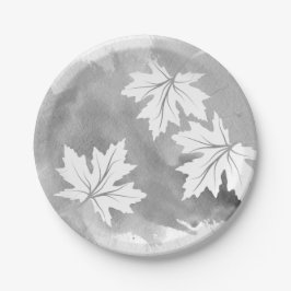 Assiettes En Carton Aquarelle gris moderne et feuilles d'érable