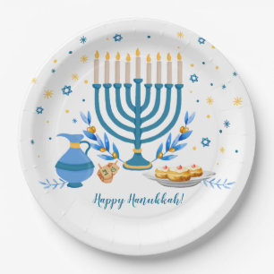 Assiettes En Carton Aquarelle Hanoukka Holiday