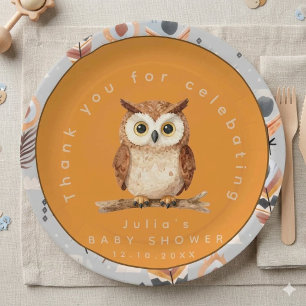 Assiettes En Carton Aquarelle Hibou Bois Brun Chevron