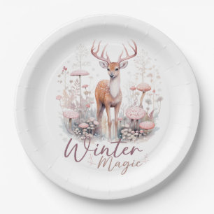 Assiettes En Carton Aquarelle Hiver Magique Cerf