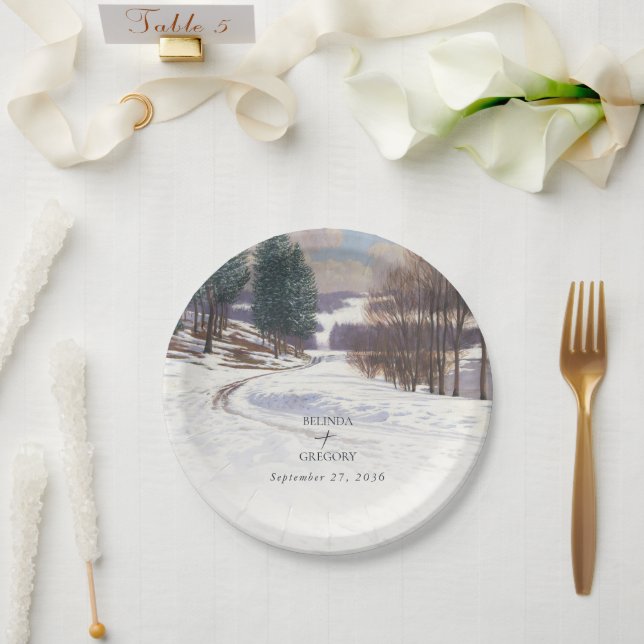 Assiettes En Carton Aquarelle Hiver Mariage paysage neige (Mariage)