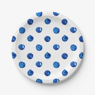 Assiettes En Carton Aquarelle indigo bleu pois motif