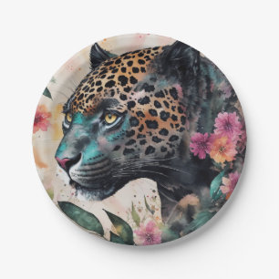 Assiettes En Carton Aquarelle Jaguar Art Floral