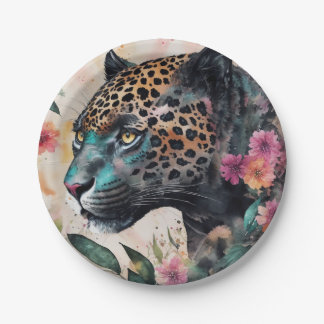 Assiettes En Carton Aquarelle Jaguar Art Floral