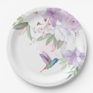 Assiettes En Carton Aquarelle Jardin Fleurs Hummingbird Bird Merci