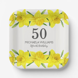 Assiettes En Carton Aquarelle jaune jonquille 50e fête d'anniversaire