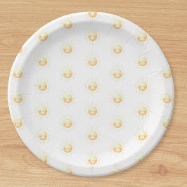 Assiettes En Carton Aquarelle jaune mignonne soleil Boho Whimsical