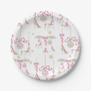 Assiettes En Carton Aquarelle Joyeux Noël Casse-Noisette ballet rose