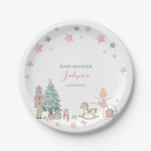 Assiettes En Carton Aquarelle Joyeux Noël Nutcracker Ballet bébé (Devant)
