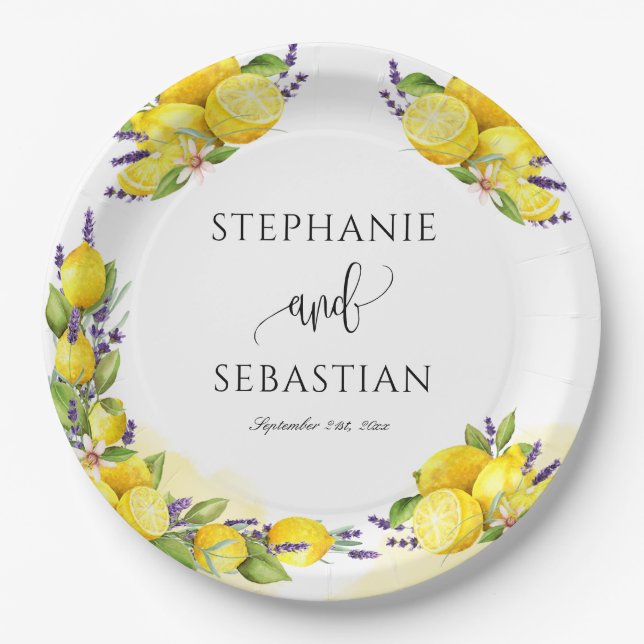 Assiettes En Carton Aquarelle Lavande de citron Boho (Devant)
