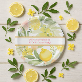 Assiettes En Carton Aquarelle Lemon Floral à thème Anniversaire