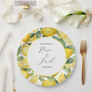 Assiettes En Carton Aquarelle Lemon Garden Mariage blanc