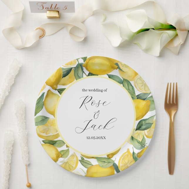 Assiettes En Carton Aquarelle Lemon Garden Mariage blanc (Mariage)