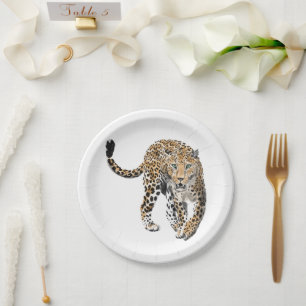 Assiettes En Carton aquarelle léopard jungle chat animal peint vert