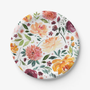 Assiettes En Carton Aquarelle Les fleurs d'automne Automne Motif botan