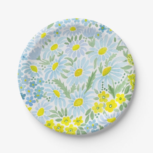 Assiettes En Carton Aquarelle. Les fleurs du champ. Chamomille (Devant)