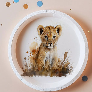 Assiettes En Carton Aquarelle Lion King`s Plaques de papier
