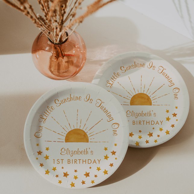 Assiettes En Carton Aquarelle Little Sunshine 1er Anniversaire Papier  (Créateur téléchargé)