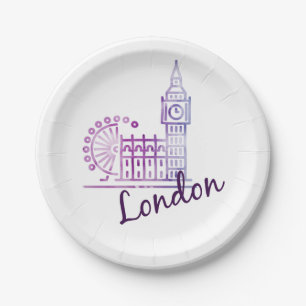 Assiettes En Carton Aquarelle Londres Plaques de papier Big Ben - brit