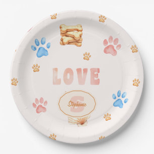 Assiettes En Carton Aquarelle "LOVE" Design avec Empreintes de pattes 