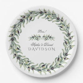 Assiettes En Carton Aquarelle luxuriante Branches d'olive Mariage de c