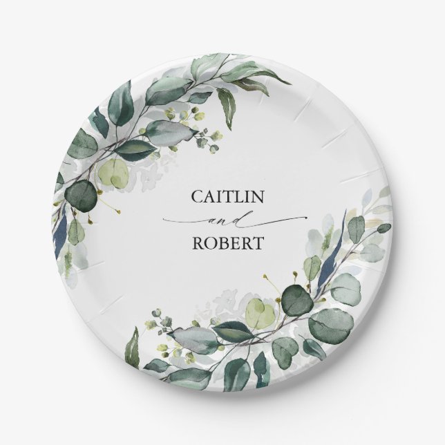 Assiettes En Carton Aquarelle luxuriante Eucalyptus Vert Élégant (Devant)