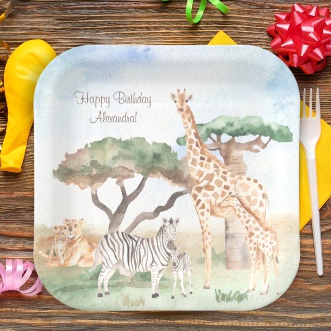 Assiettes En Carton Aquarelle maman et bébé Animaux africains (Créateur téléchargé)