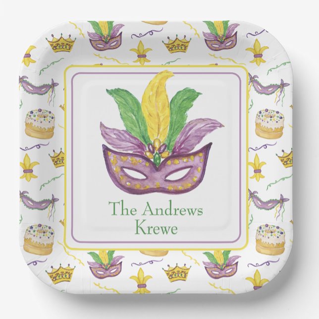 Assiettes En Carton Aquarelle Mardi Gras Masque Personnalisé (Créateur téléchargé)