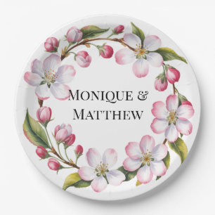 Assiettes En Carton Aquarelle mariage fleurs de cerisier pommier