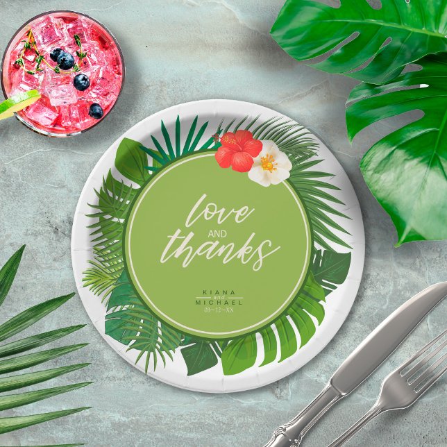 Assiettes En Carton Aquarelle Mariage tropical Merci Green ID577 (Créateur téléchargé)