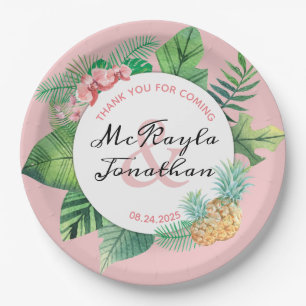 Assiettes En Carton Aquarelle Mariage tropicale Feuille d'orchidée ana