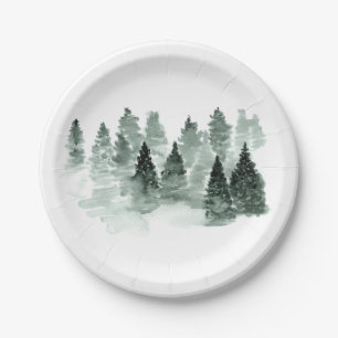 Assiettes En Carton Aquarelle Mariage vert et blanc
