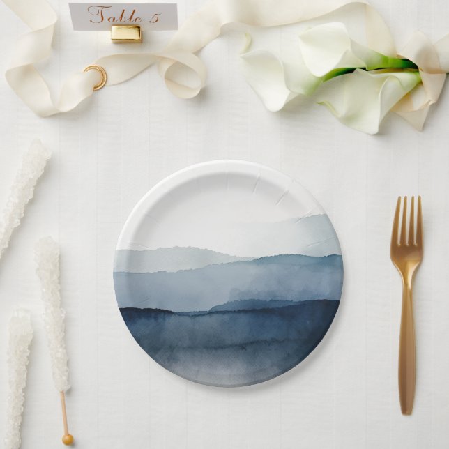 Assiettes En Carton Aquarelle marine (Mariage)