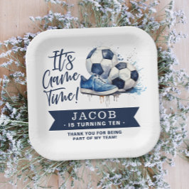 Assiettes En Carton Aquarelle marine Blue Soccer Kids