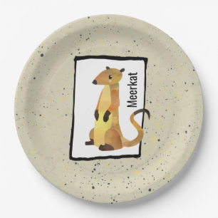 Assiettes En Carton Aquarelle Meerkat sur un Arrière - plan beige