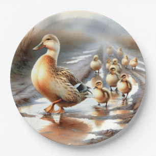 Assiettes En Carton Aquarelle Mère Canard Avec Collier