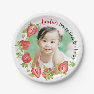 Assiettes En Carton Aquarelle mignonne Berry fraise Premier anniversai