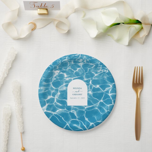 Assiettes En Carton Aquarelle moderne Blue Ocean Beach Mariage (Mariage)