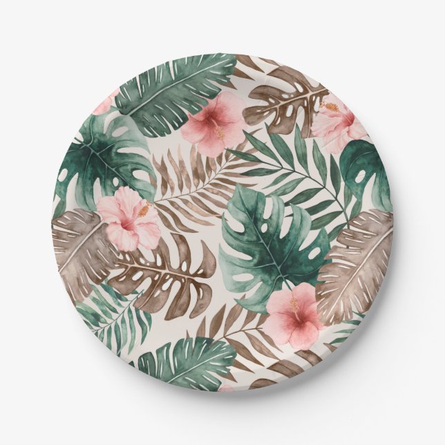 Assiettes En Carton Aquarelle moderne Boho Tropical Botanique  (Devant)