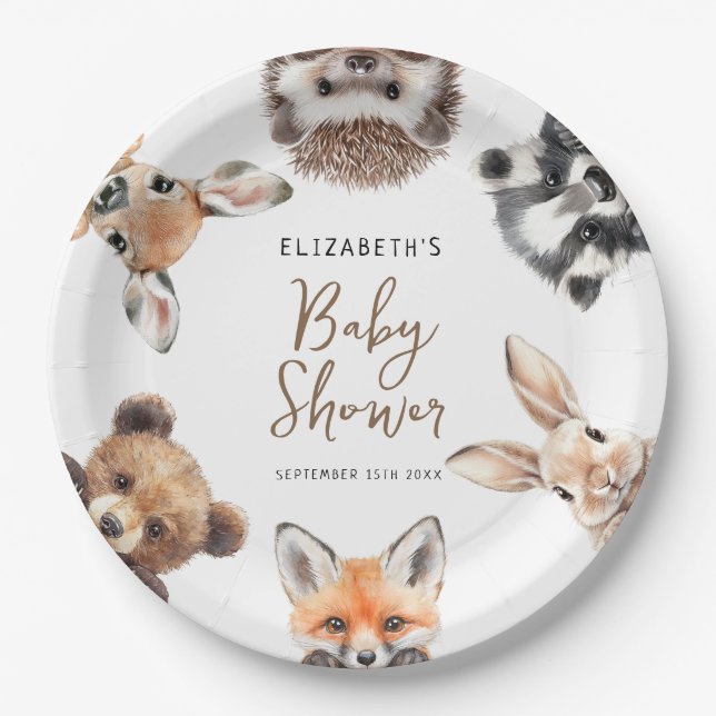 Assiettes En Carton Aquarelle moderne Bois Animaux Bébé (Devant)