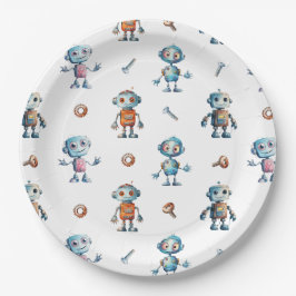 Assiettes En Carton Aquarelle moderne Cute Robot Kids