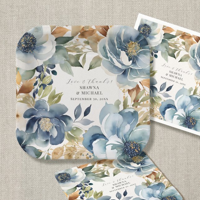 Assiettes En Carton Aquarelle moderne Gras Chute Floral Bleu Douche (Créateur téléchargé)