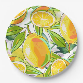 Assiettes En Carton Aquarelle moderne Lemon Jardin jaune