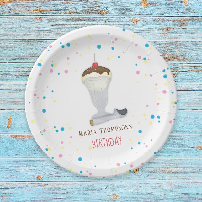 Assiettes En Carton Aquarelle Moderne Rustique Cute Crème glacée Sunda (Créateur téléchargé)