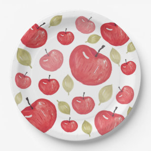 Assiettes En Carton Aquarelle Motif Apple peinte à la main