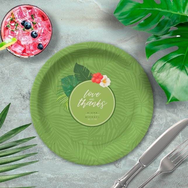 Assiettes En Carton Aquarelle Motif tropical Merci Green ID577 (Créateur téléchargé)
