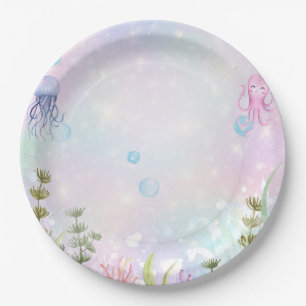 Assiettes En Carton Aquarelle Narwhal Under the Sea