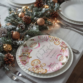 Assiettes En Carton aquarelle Neige rose 1er anniversaire Noël