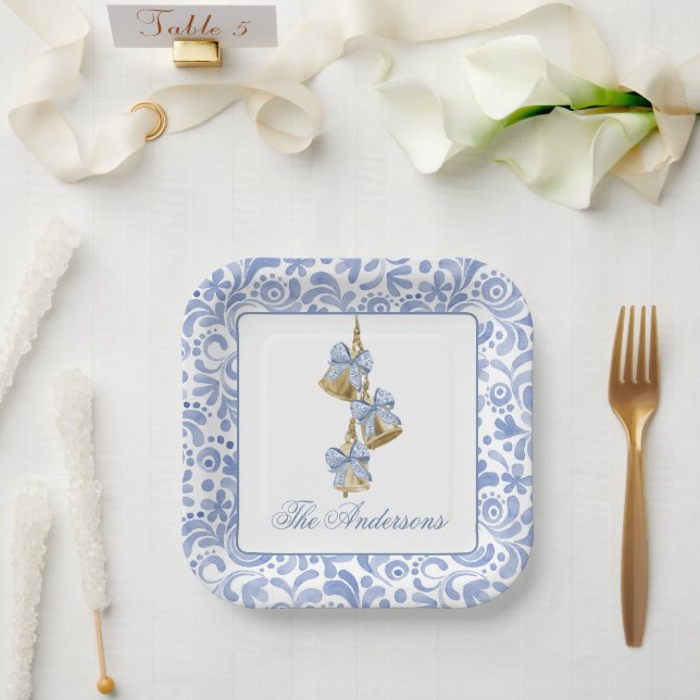 Assiettes En Carton Aquarelle Noël Chinoiserie Bow Bells (Mariage)