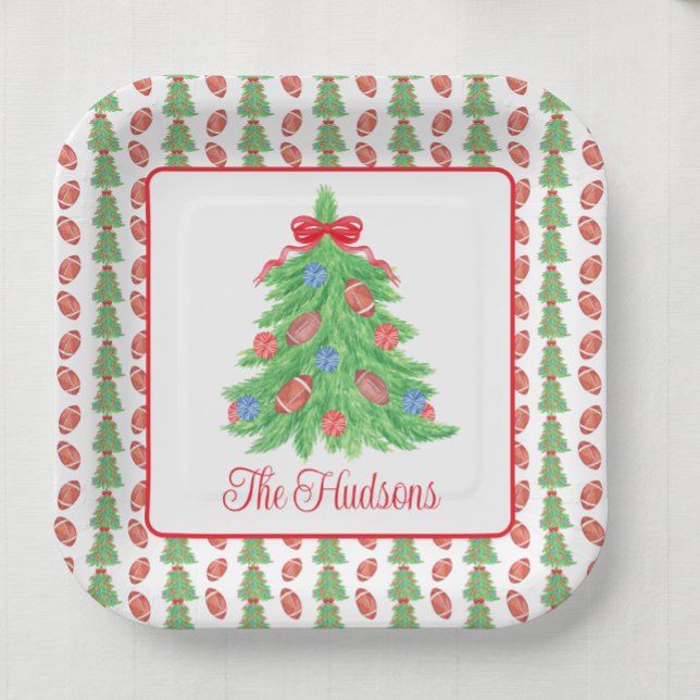 Assiettes En Carton Aquarelle Noël Football Arbre cadeau (Créateur téléchargé)
